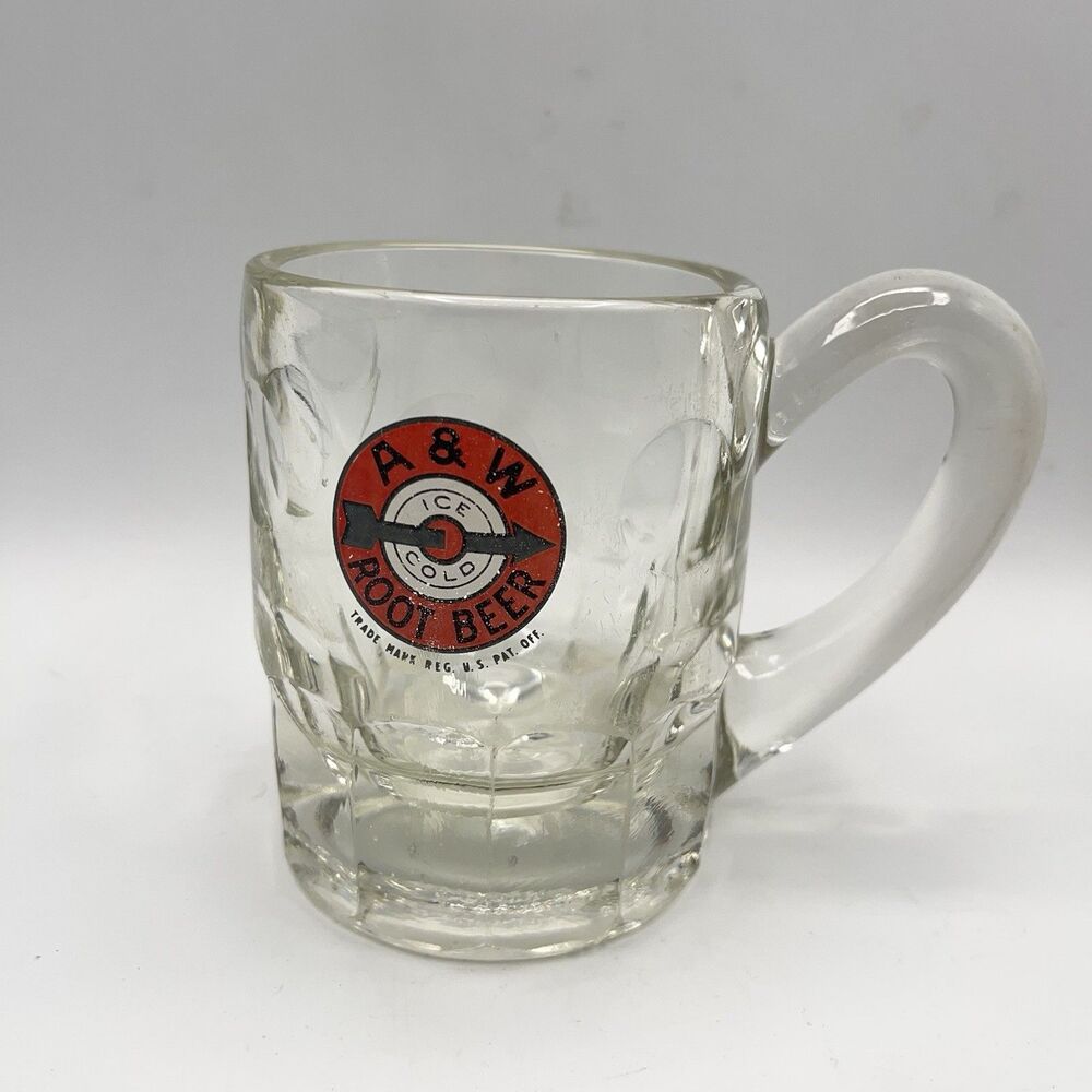 Vintage A&W Root Beer Mug Bullseye Logo 4.25” Tall Clear Glass HEAVY 1960s